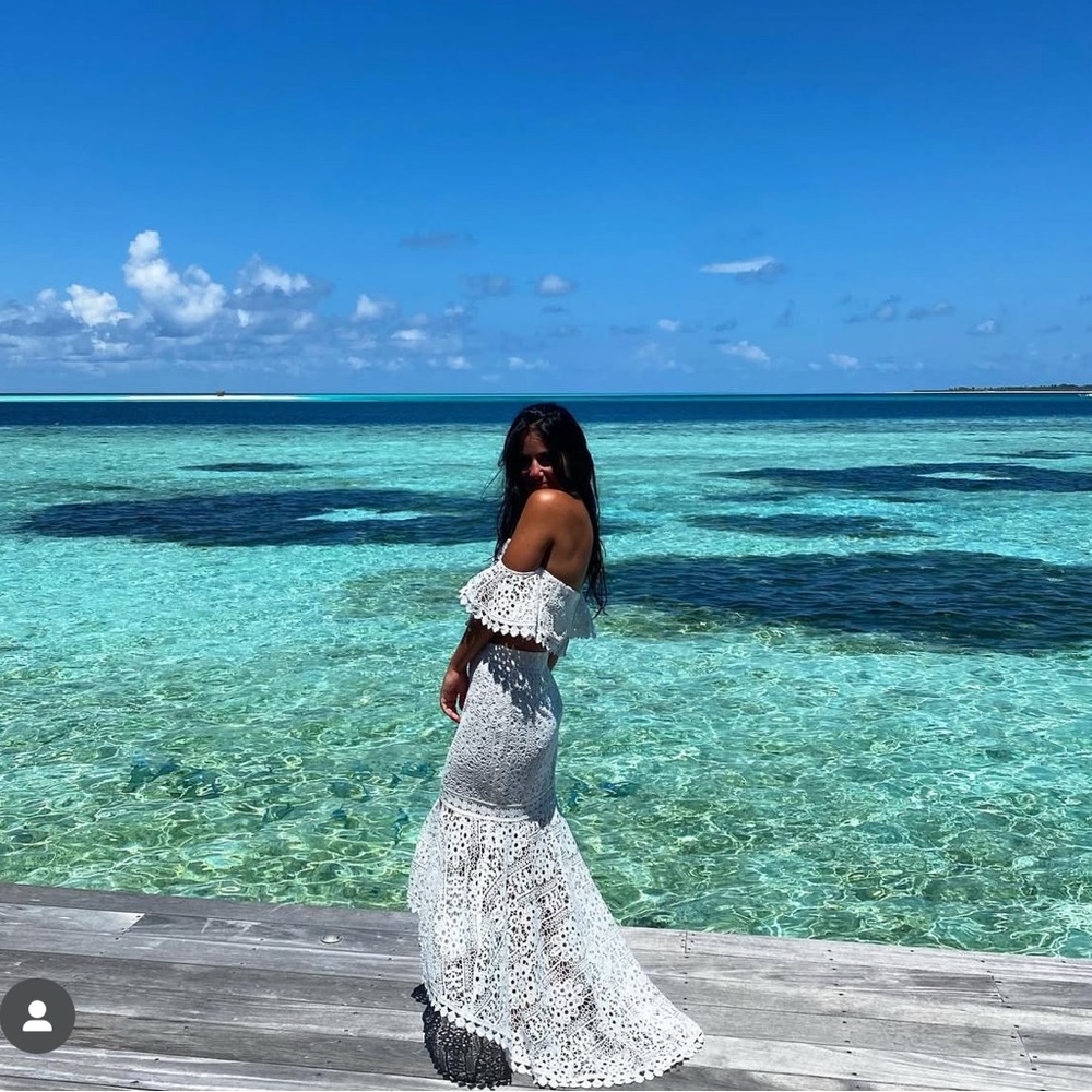 White Lace Crochet Off-Shoulder Two Piece Set